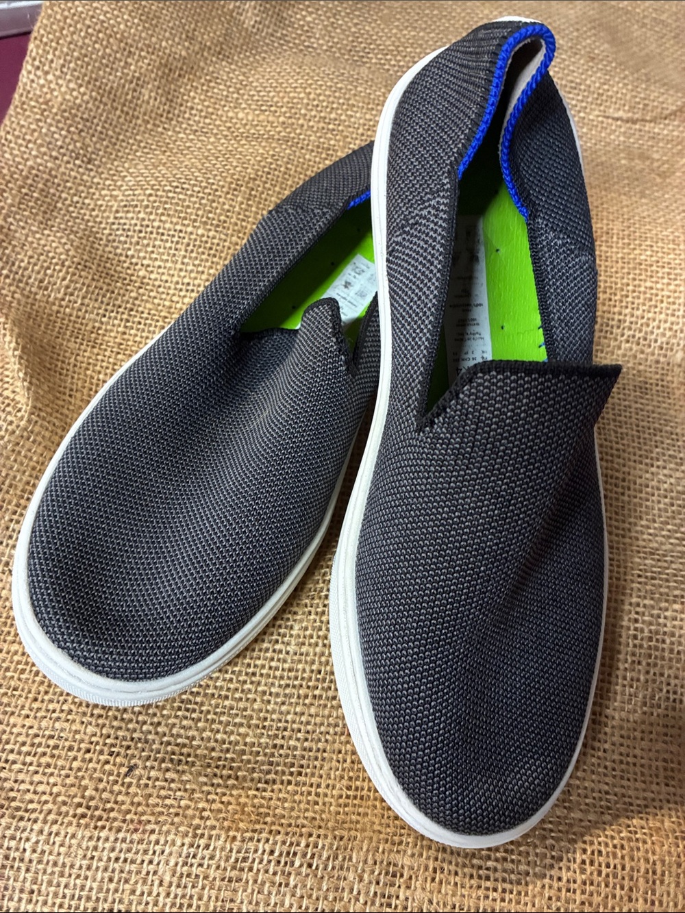 Rothys Shoes Size 4 Kids The Original Slip On Sneakers‎ Black White Knit Youth